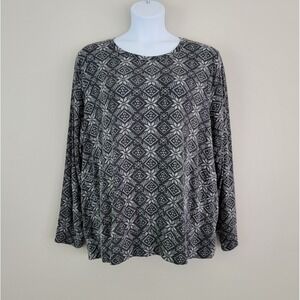CACIQUE Size 22/24 Sleepwear Long Sleeve Gray Snowflake Print Lounge Top NWT